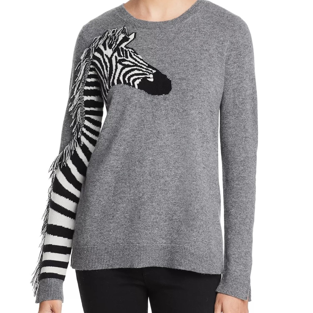 Aqua 100% Cashmere Zebra Sweater - Gray - Bloomingdale’s Exclusive - Size M